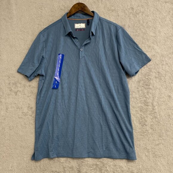 NWOT Modern Ambition Men's L Polo Shirt Blue Polyester & Organic Cotton Pattern - Picture 2 of 8